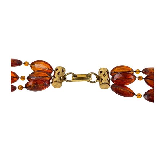 Multi Strand Necklace Long Faux Amber Plastic Beads Translucent Marquise Vintage - Picture 6 of 8